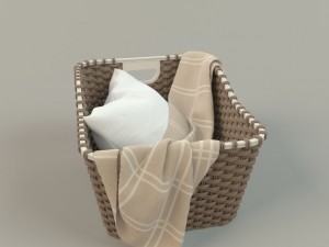 wicker basket 01 with cloth Model 3D