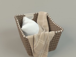 wicker basket 01 with cloth Model 3D