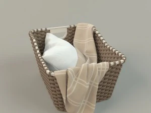 cesta de vime 01 com pano Modelo 3D