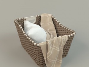 wicker basket 01 with cloth Model 3D