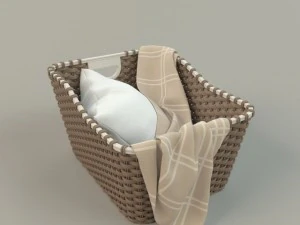 cesta de vime 01 com pano Modelo 3D