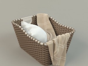wicker basket 01 with cloth Model 3D