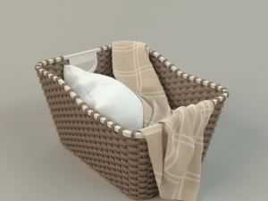 cesta de vime 01 com pano Modelo 3D