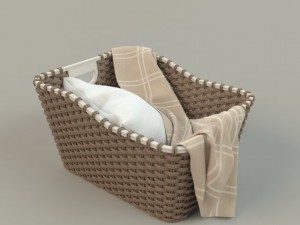 wicker basket 01 with cloth Model 3D