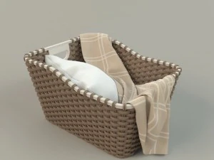 cesta de vime 01 com pano Modelo 3D