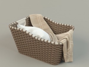 wicker basket 01 with cloth Model 3D