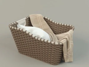 cesta de vime 01 com pano Modelo 3D