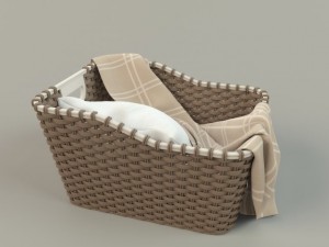 wicker basket 01 with cloth Model 3D