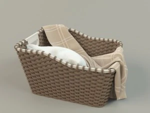 cesta de vime 01 com pano Modelo 3D