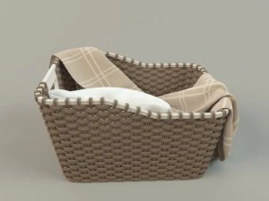 cesta de vime 01 com pano Modelo 3D