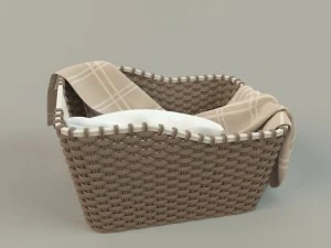 cesta de vime 01 com pano Modelo 3D