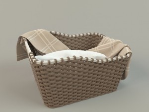 wicker basket 01 with cloth Model 3D