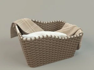 cesta de vime 01 com pano Modelo 3D