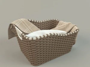 cesta de vime 01 com pano Modelo 3D