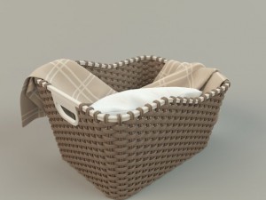 wicker basket 01 with cloth Model 3D