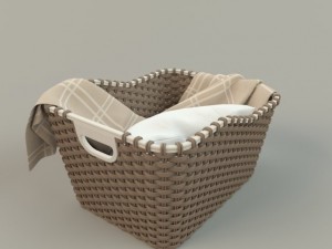 wicker basket 01 with cloth Model 3D