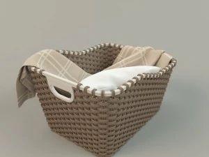 cesta de vime 01 com pano Modelo 3D