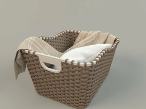 cesta de vime 01 com pano Modelo 3D