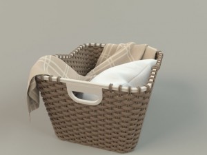 wicker basket 01 with cloth Model 3D