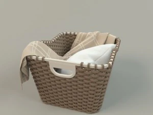 cesta de vime 01 com pano Modelo 3D