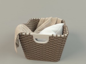 wicker basket 01 with cloth Model 3D