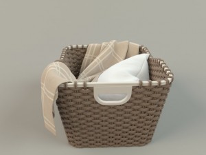 wicker basket 01 with cloth Model 3D