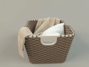 cesta de vime 01 com pano Modelo 3D