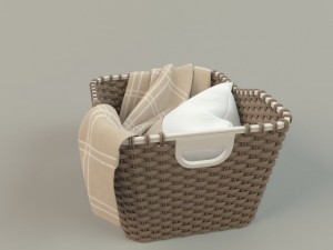 wicker basket 01 with cloth Model 3D