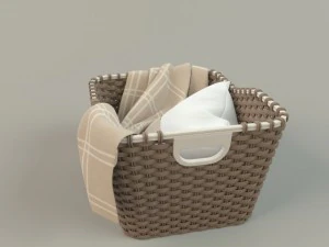 cesta de vime 01 com pano Modelo 3D