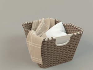 wicker basket 01 with cloth Model 3D