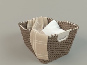 wicker basket 01 with cloth Model 3D