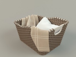 wicker basket 01 with cloth Model 3D