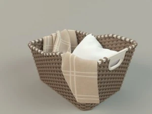 cesta de vime 01 com pano Modelo 3D