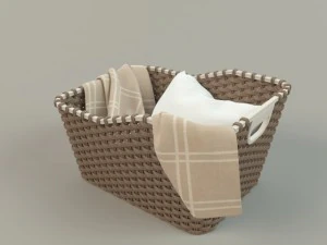 cesta de vime 01 com pano Modelo 3D