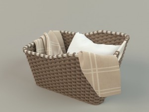 wicker basket 01 with cloth Model 3D