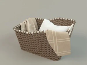 cesta de vime 01 com pano Modelo 3D