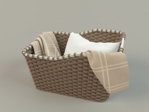 wicker basket 01 with cloth Model 3D