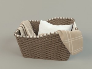 wicker basket 01 with cloth Model 3D
