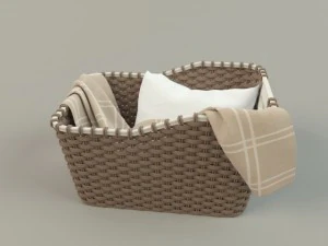 cesta de vime 01 com pano Modelo 3D