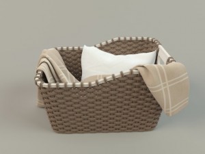 wicker basket 01 with cloth Model 3D