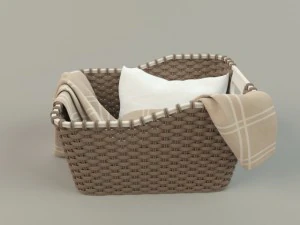 cesta de vime 01 com pano Modelo 3D