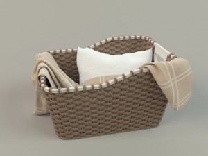 wicker basket 01 with cloth Model 3D