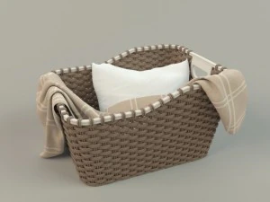 cesta de vime 01 com pano Modelo 3D