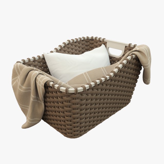 wicker basket 01 with cloth Model 3D .c4d .max .obj .3ds .fbx .stl .blend 