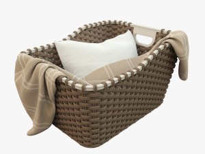 wicker basket 01 with cloth 3D 모델