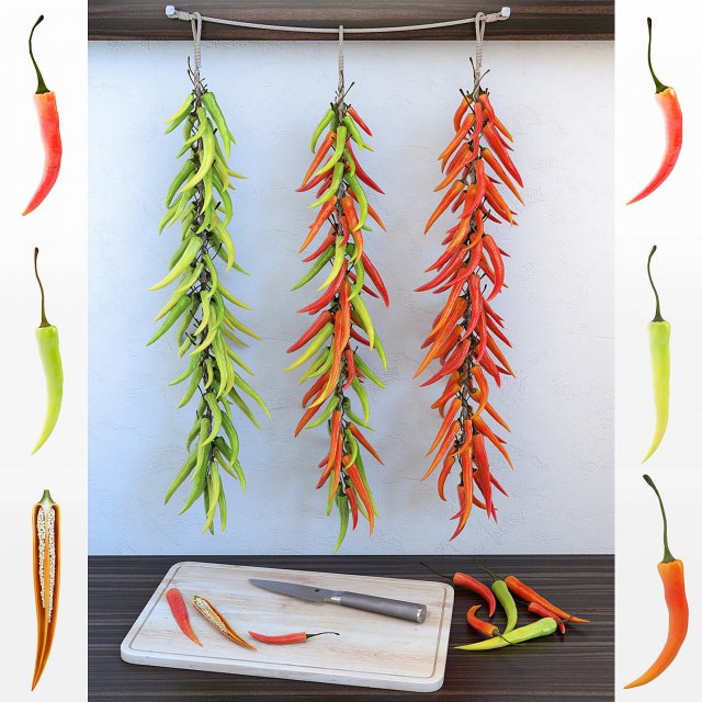 chilli pepper bunch 3D Model .c4d .max .obj .3ds .fbx .stl .blend 