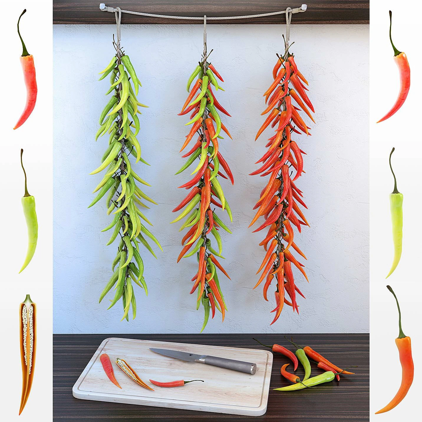 chilli pepper bunch 3D Model .c4d .max .obj .3ds .fbx .stl .blend 