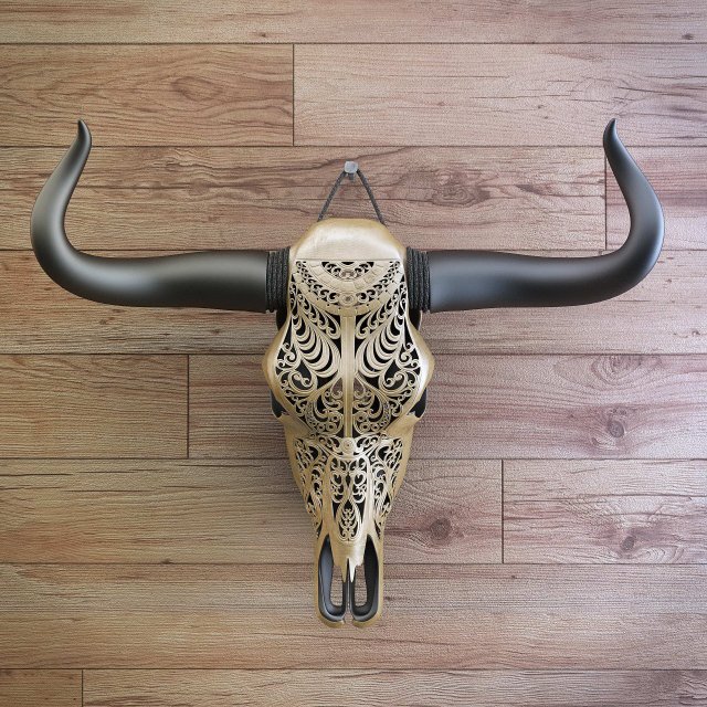 cow skull carved 3D Model .c4d .max .obj .3ds .fbx .stl .blend 