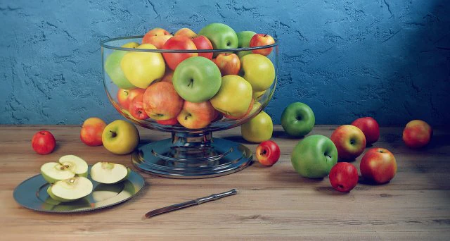 apples set with bowl and dish 3D Model .c4d .max .obj .3ds .fbx .stl .blend 