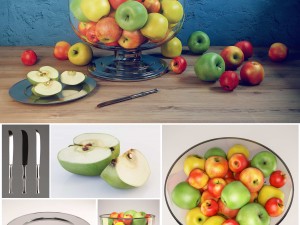 apples set with bowl and dish Modelo 3D